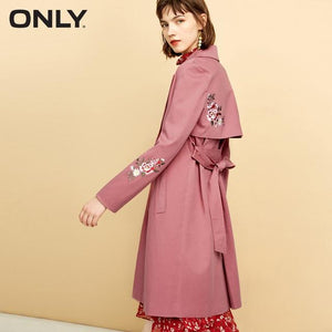 Women's Double-breasted Lapel Medium Length Embroidered Wind Coat