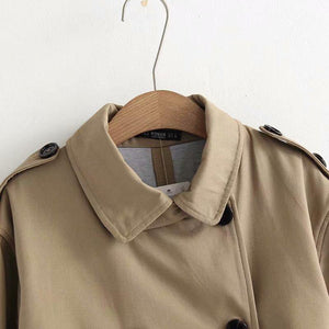 Women Casual Solid Color Double Breasted Outwear Sashes Office Coat Chic Epaulet Design Long Trench