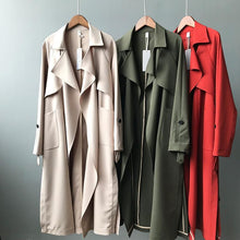 Load image into Gallery viewer, 2019 Long Women Belt Trenches Knee Length Fashion Asymmetric High Street Coats Slim Waisted Casual Trenches Midi Red