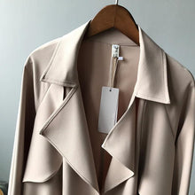 Load image into Gallery viewer, 2019 Long Women Belt Trenches Knee Length Fashion Asymmetric High Street Coats Slim Waisted Casual Trenches Midi Red