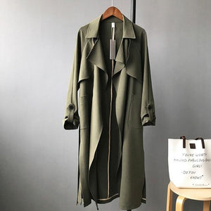 2019 Long Women Belt Trenches Knee Length Fashion Asymmetric High Street Coats Slim Waisted Casual Trenches Midi Red