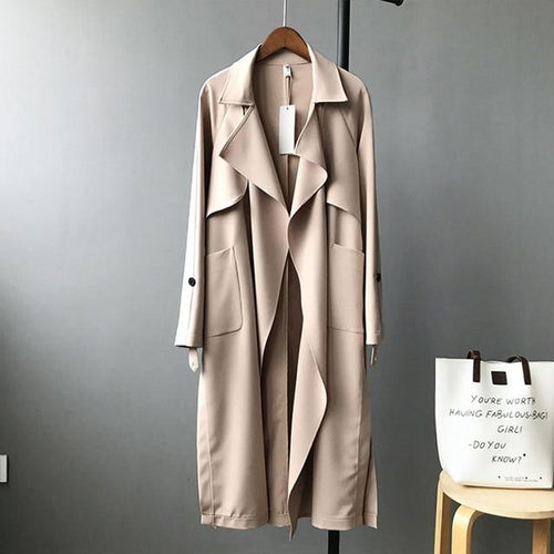 2019 Long Women Belt Trenches Knee Length Fashion Asymmetric High Street Coats Slim Waisted Casual Trenches Midi Red
