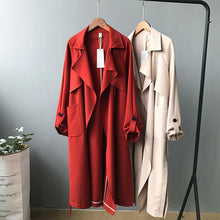 Load image into Gallery viewer, 2019 Long Women Belt Trenches Knee Length Fashion Asymmetric High Street Coats Slim Waisted Casual Trenches Midi Red