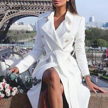 Load image into Gallery viewer, Vintage Double Breasted White Trench Coat Women Sashes Slim Long Trench Winter Office Solid Trench Dress